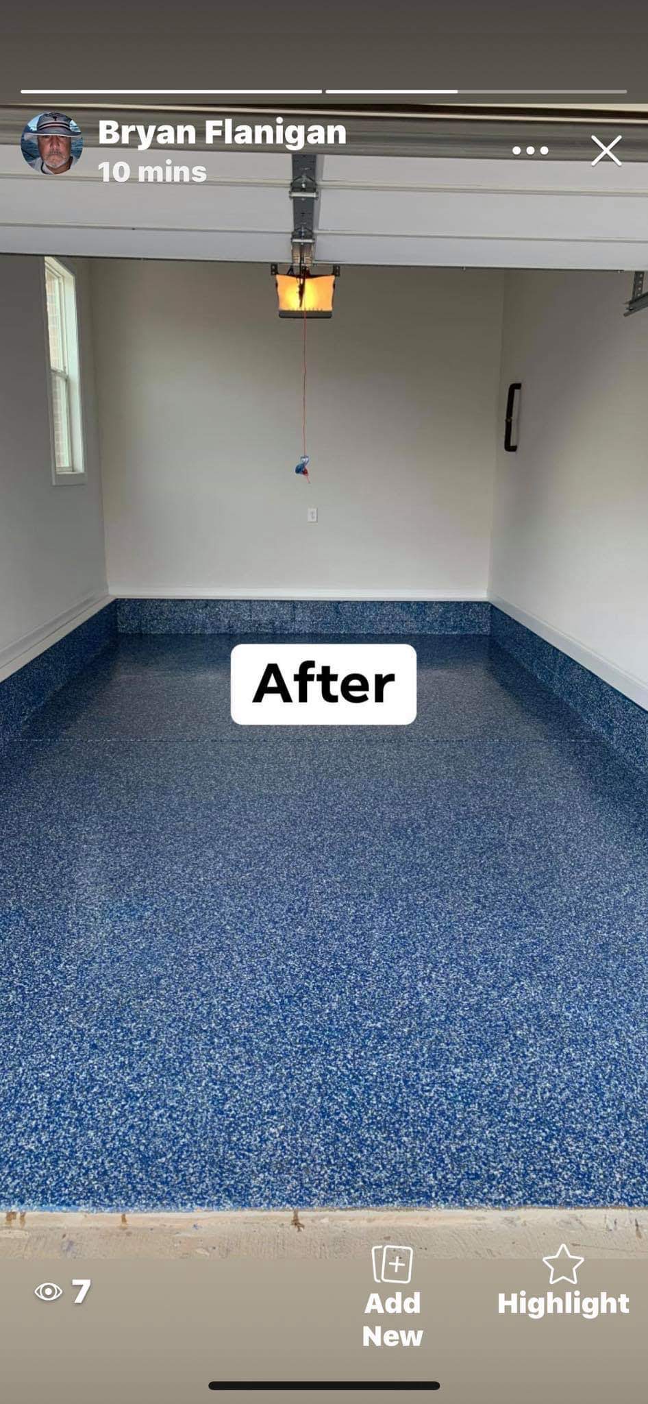Garage floor coating with blue flake epoxy in Savannah GA