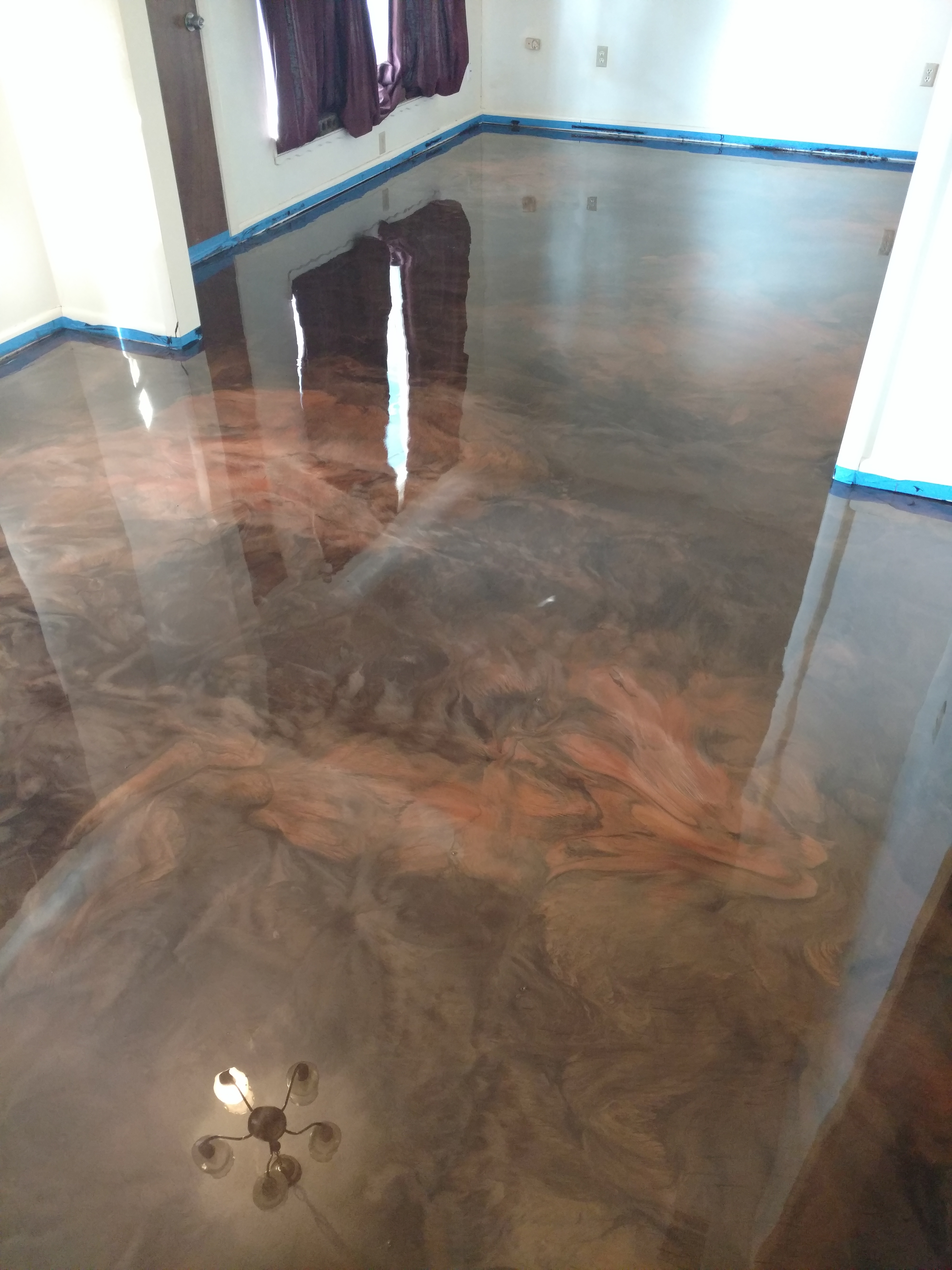 Copper and silver metallic epoxy floor in Savannah GA